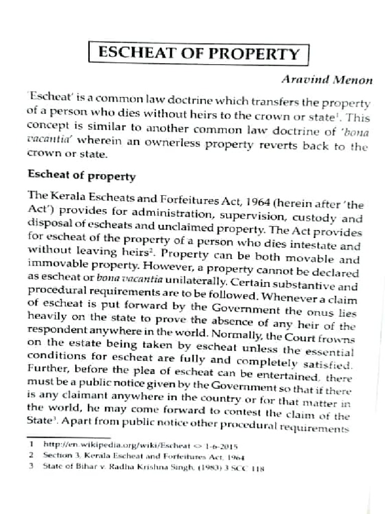 Escheat of Property PDF Lawsuit Intestacy