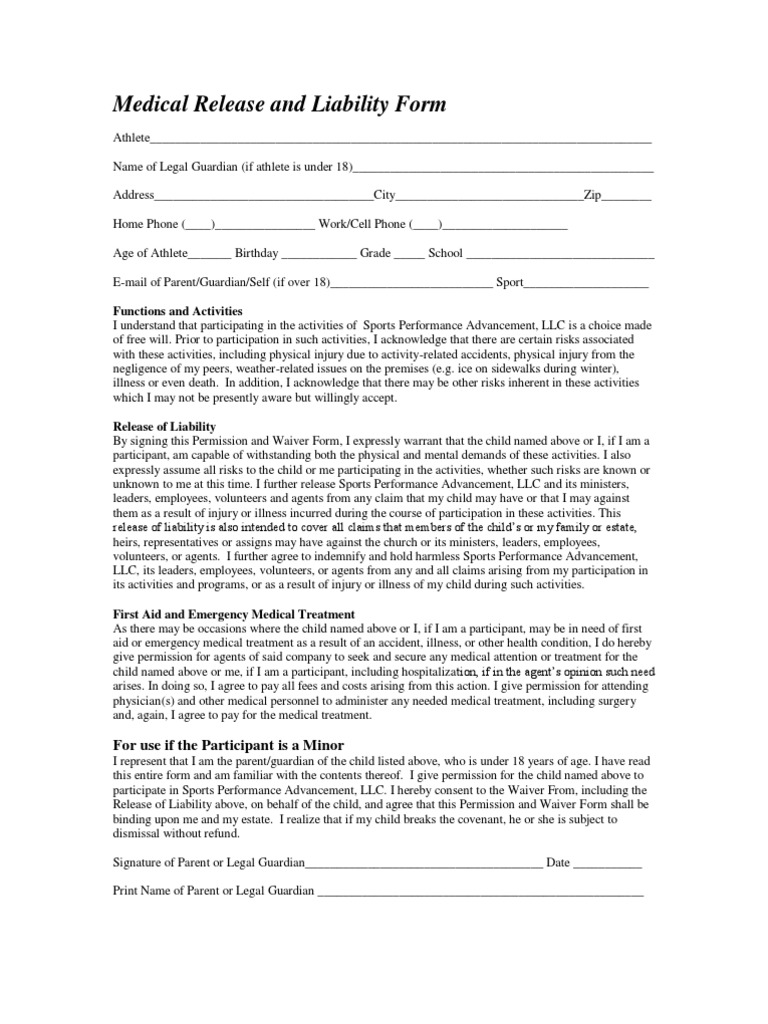 Spa Liability Form Indemnity Legal Guardian