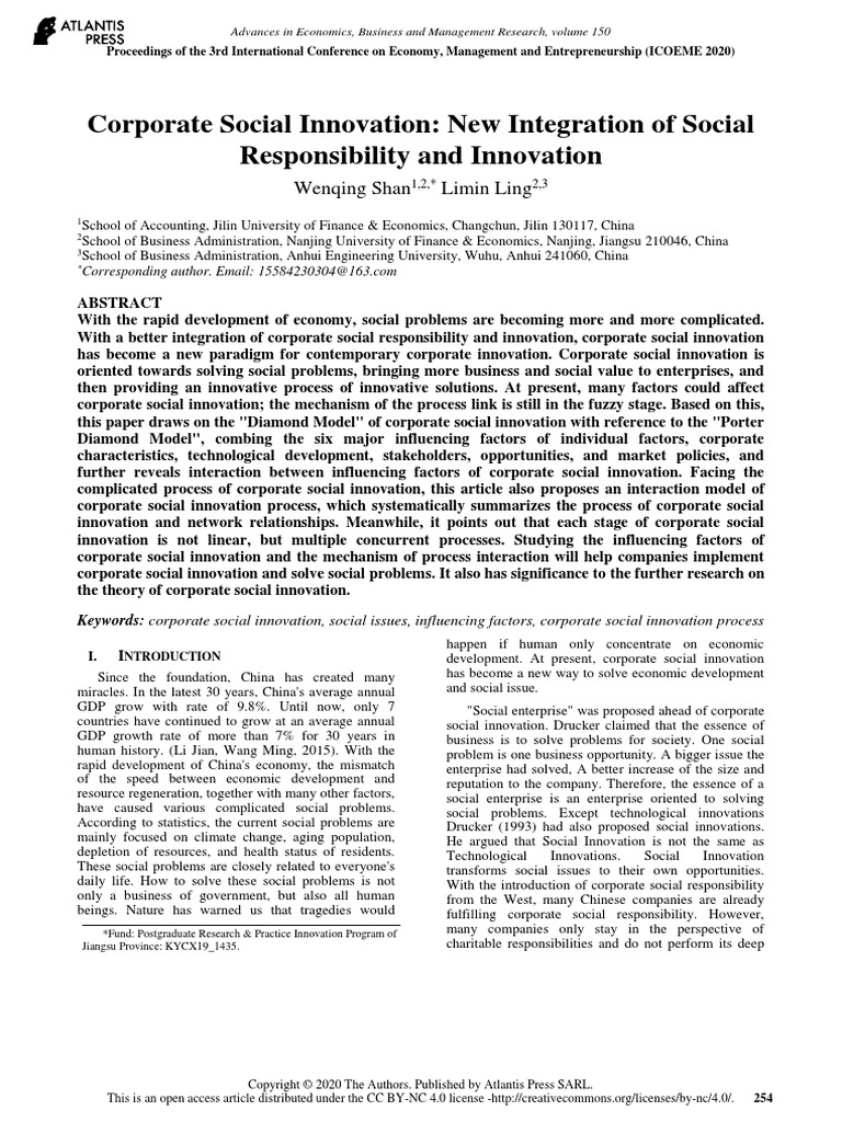 Corporate Social Innovation New Integration Of Soc Pdf Innovation