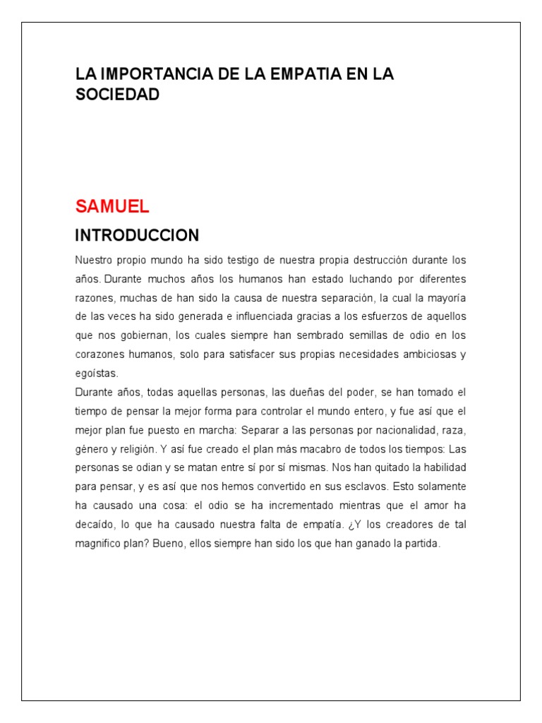 La Importancia de La Empatia en La Sociedad | PDF | Empatía | Amor