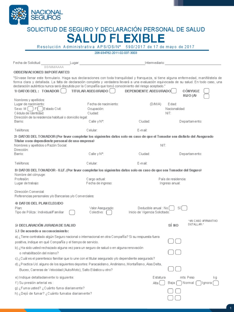 Solicitud de Seguro de Salud | PDF | Póliza de seguros | Medicina CLINICA