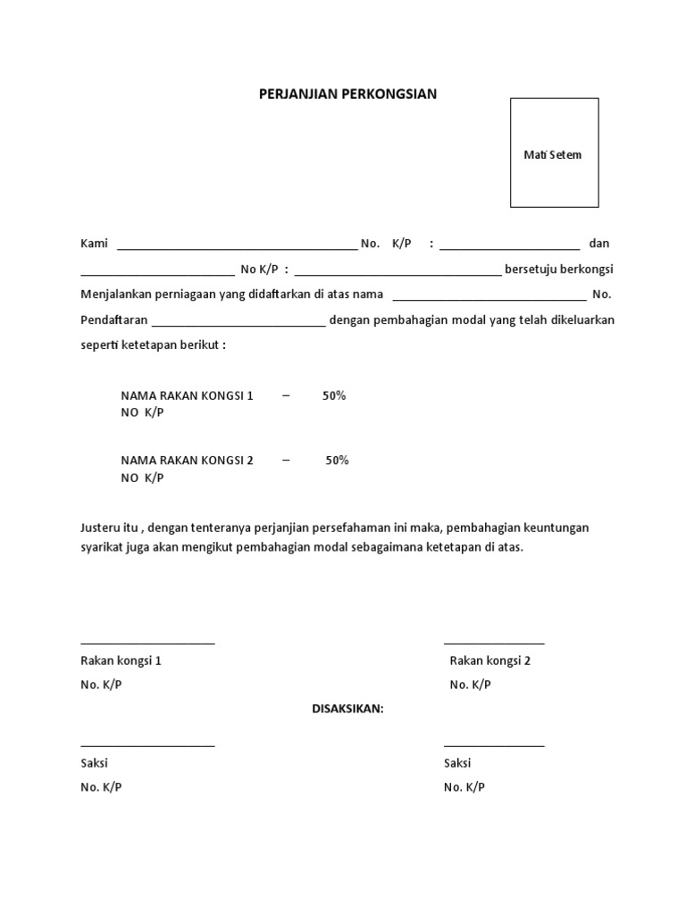 Perjanjian Perkongsian Pdf