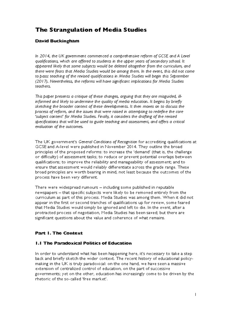 The Strangulation of Media Studies: David Buckingham | PDF | Theory ...