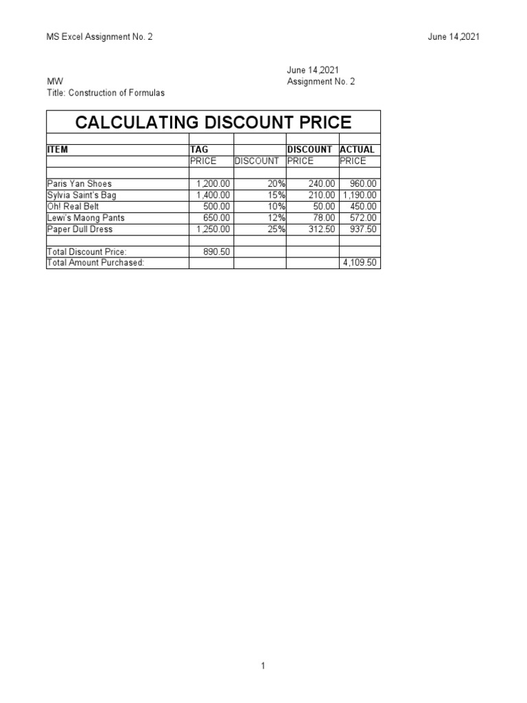 MS Excel Assignment No. 2 | PDF
