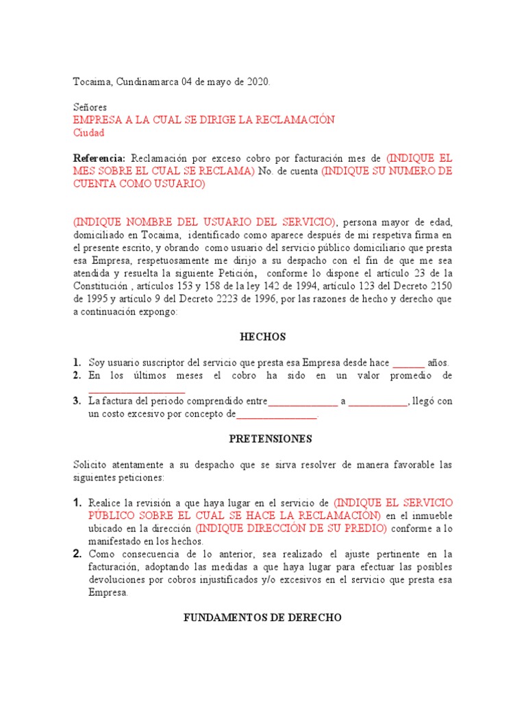 Reclamación por Cobro Excesivo de Servicios | PDF | Gobierno