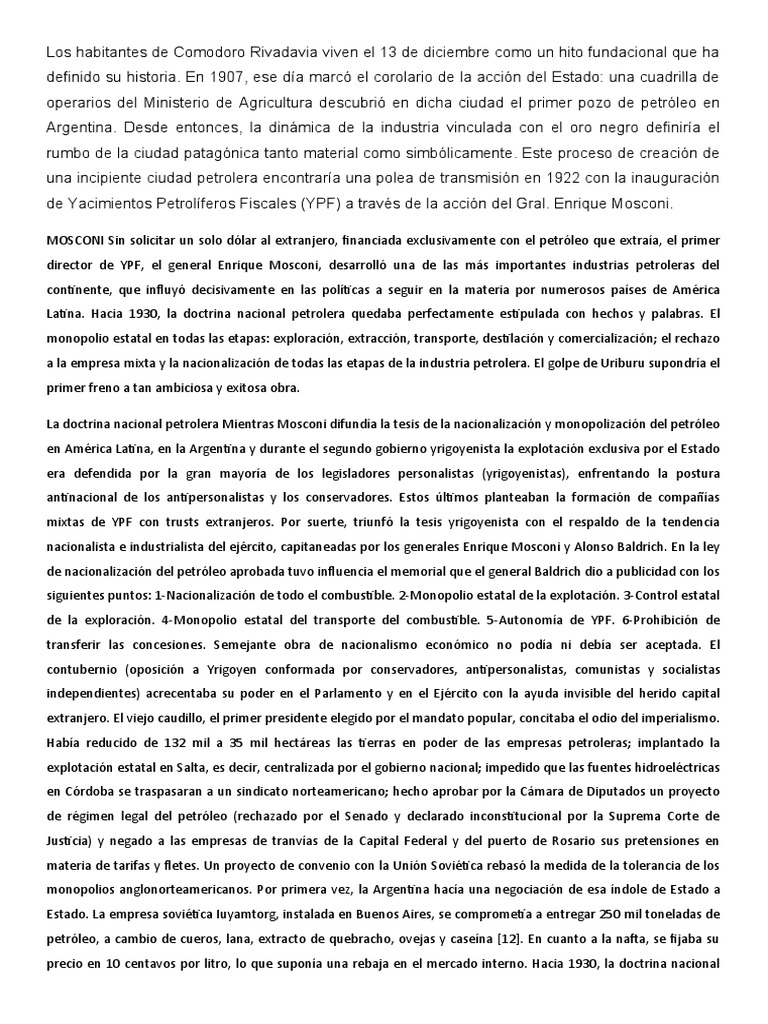 Historia del petróleo en Comodoro Rivadavia | PDF | Petróleo | Colombia
