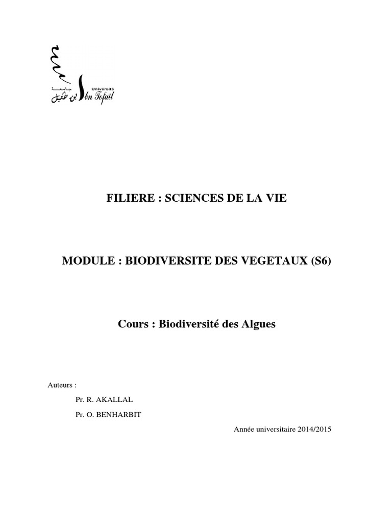 Classification des Algues et Phylogénie PDF Biologie Organismes — free download