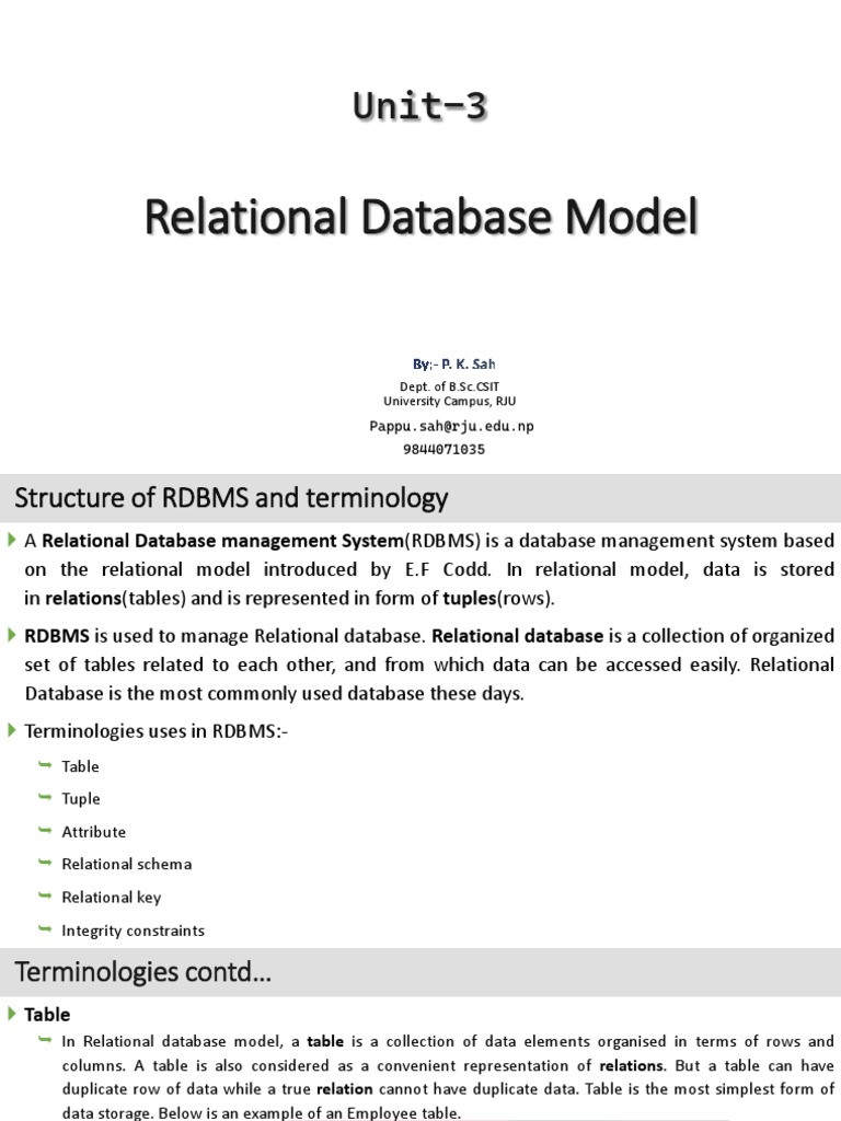 Unit-3: Relational Database Model | PDF | Relational Database ...
