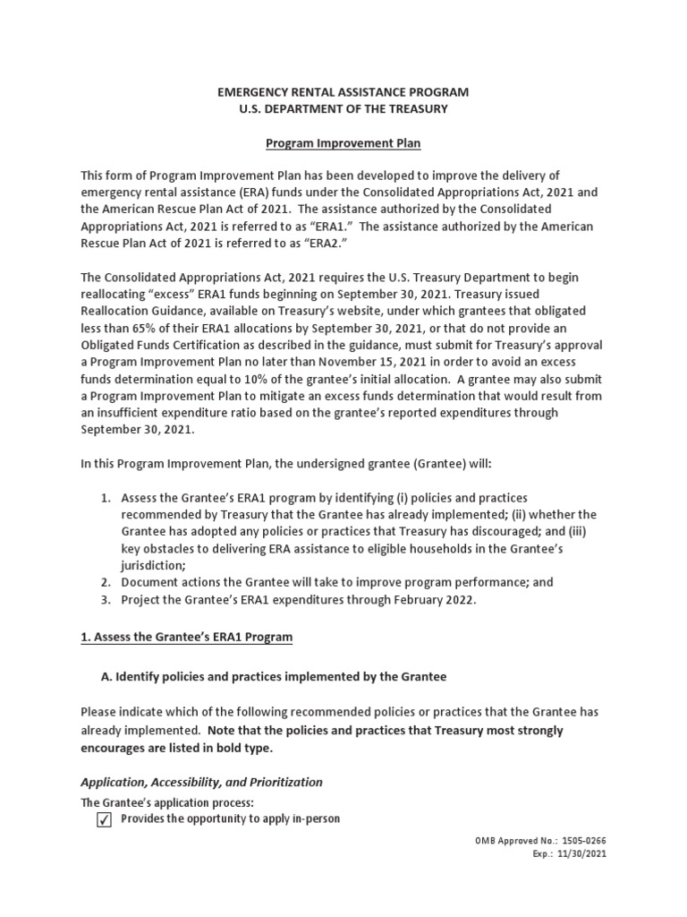 Ohio Department of Development Program Improvement Plan For ERA Money ...