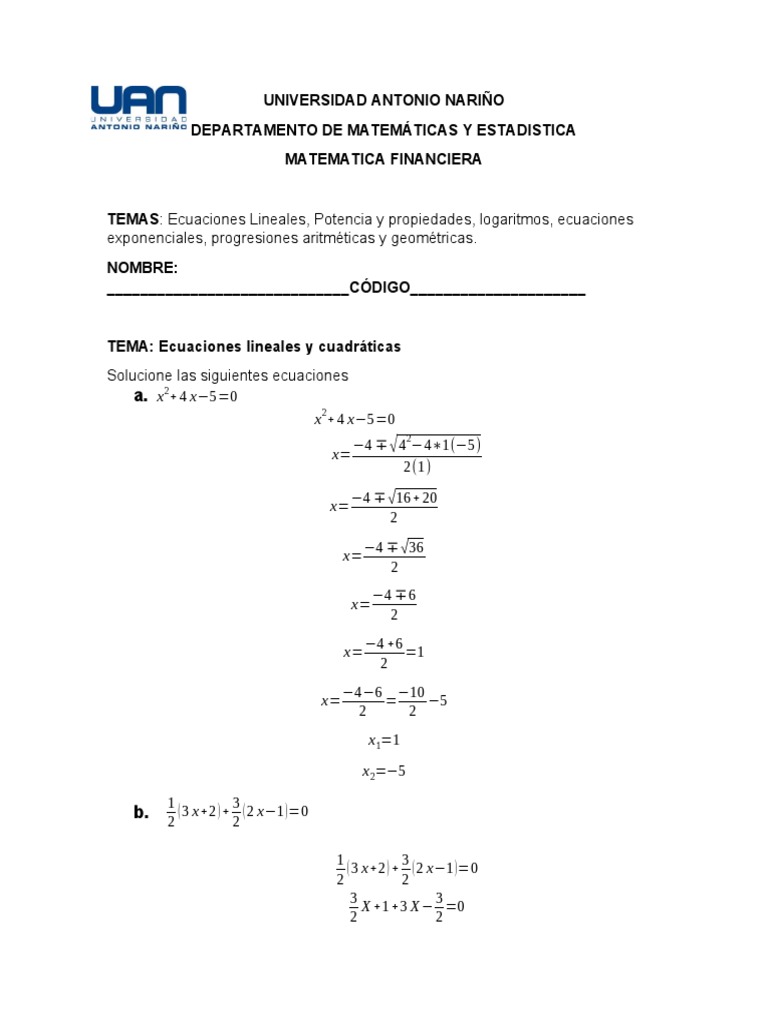 TALLER # 1. Conceptos Matematicos Basicos. | PDF | Teoría de los ...