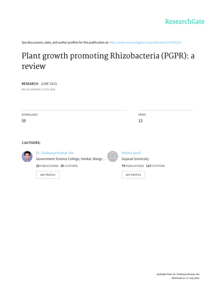 Plant Growth Promoting Rhizobacteria (PGPR) : A Review: JUNE 2015 | PDF ...