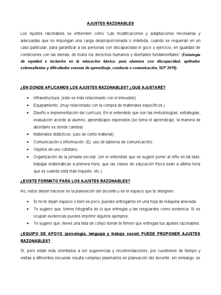 Ajustes Razonables en Educación | PDF | Plan de estudios | Cognición