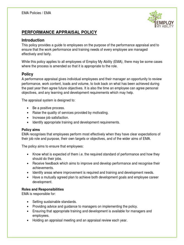 Performance Appraisal Policy Overview | PDF | Performance Appraisal ...