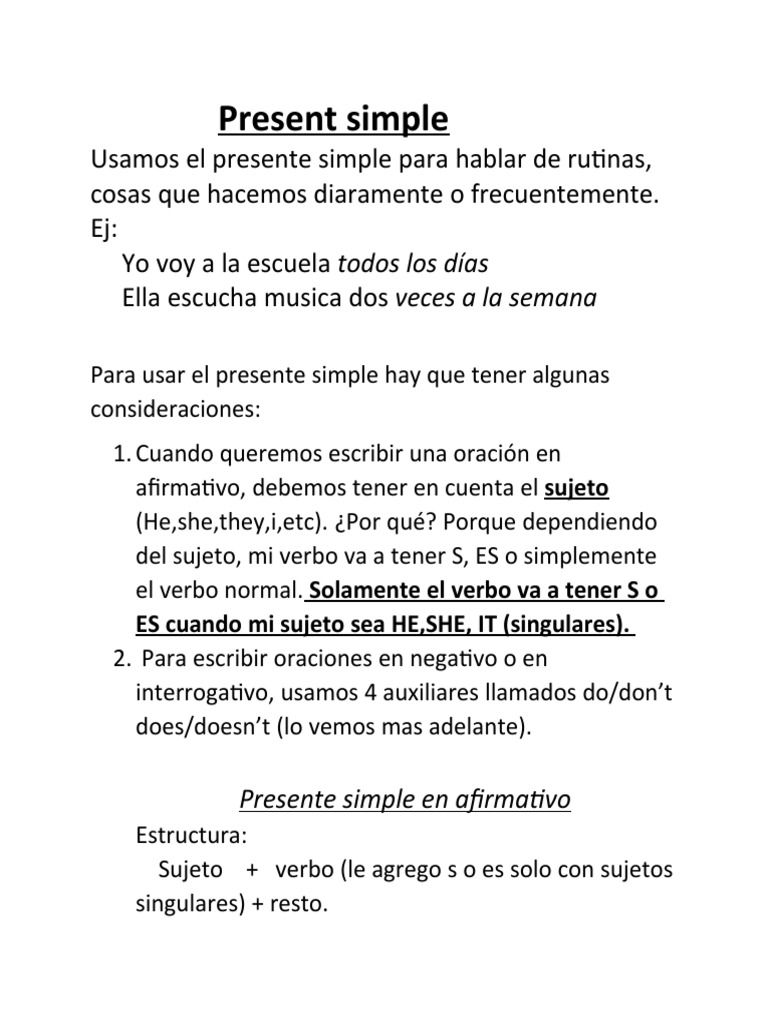 Reglas del Presente Simple en Inglés | PDF | Asunto (gramática ...