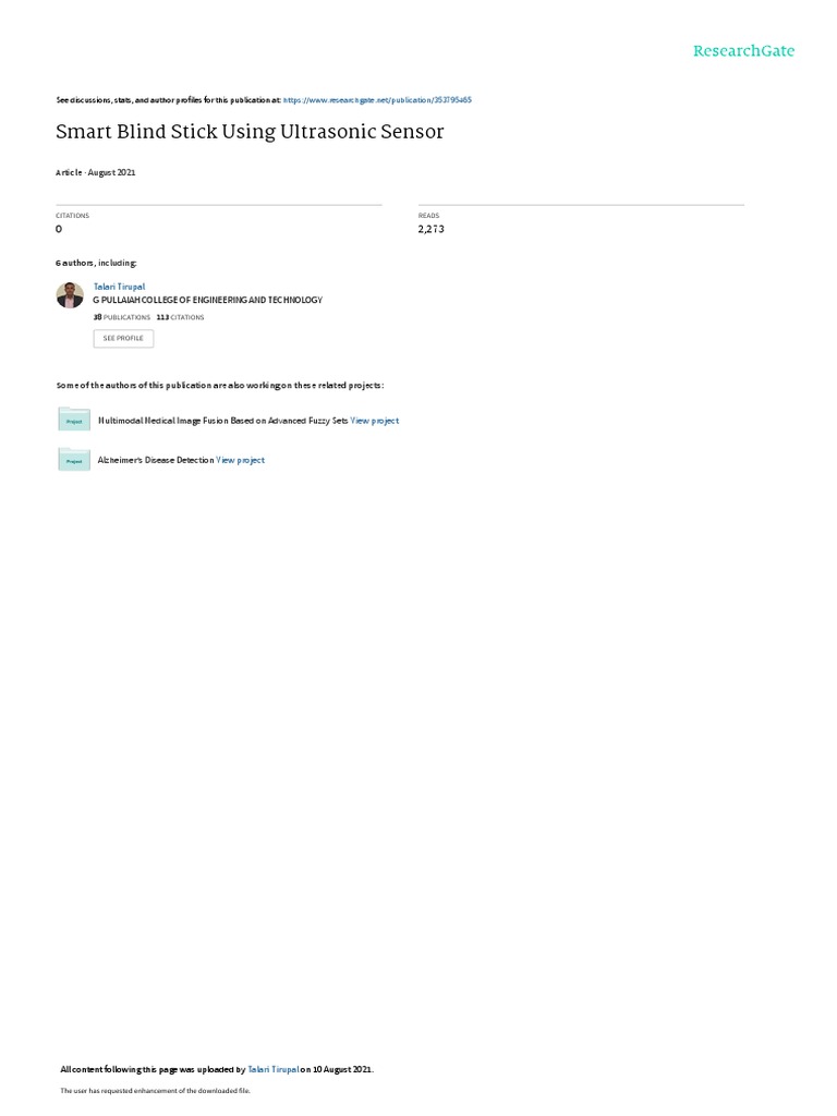 Smart Blind Stick Using Ultrasonic Sensor: August 2021 | PDF | Arduino ...