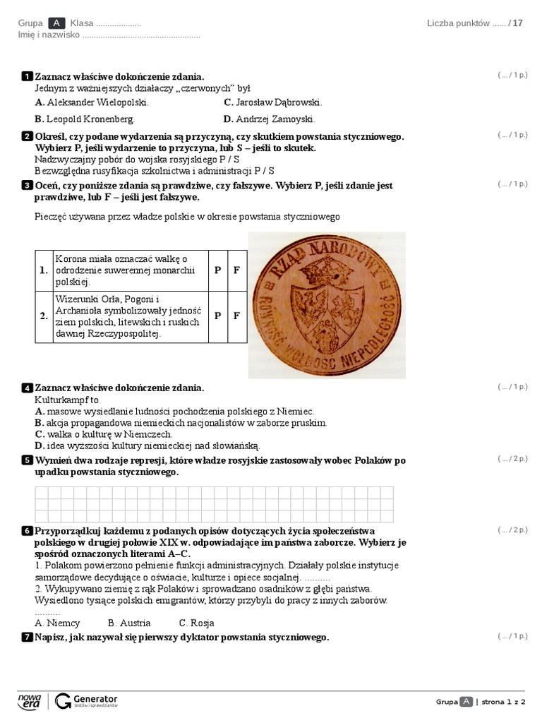 Europa I świat Po Wiośnie Ludów Test Podsumowujący Rozdział Iii 557890486 Ziemie Polskie Po Wiośnie Ludow | PDF