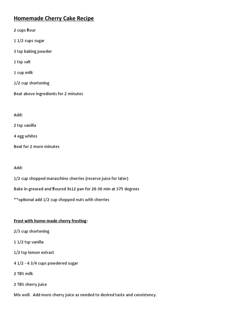 Homemade Cherry Cake Recipe | PDF