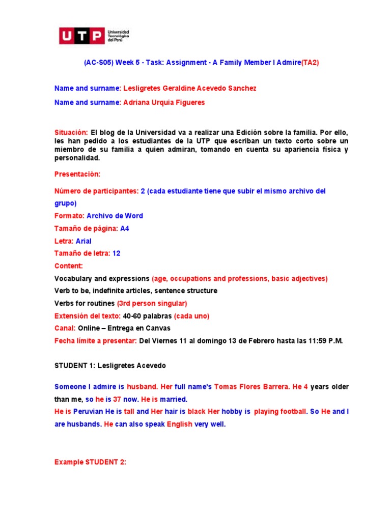 Admired Family Member Assignment | PDF | Language Arts & Discipline