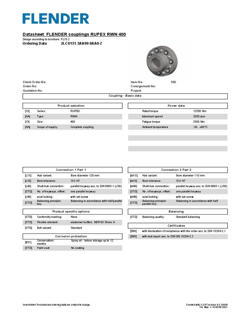 FLENDER Couplings Datasheet Overview | PDF | Engineering Tolerance | Screw