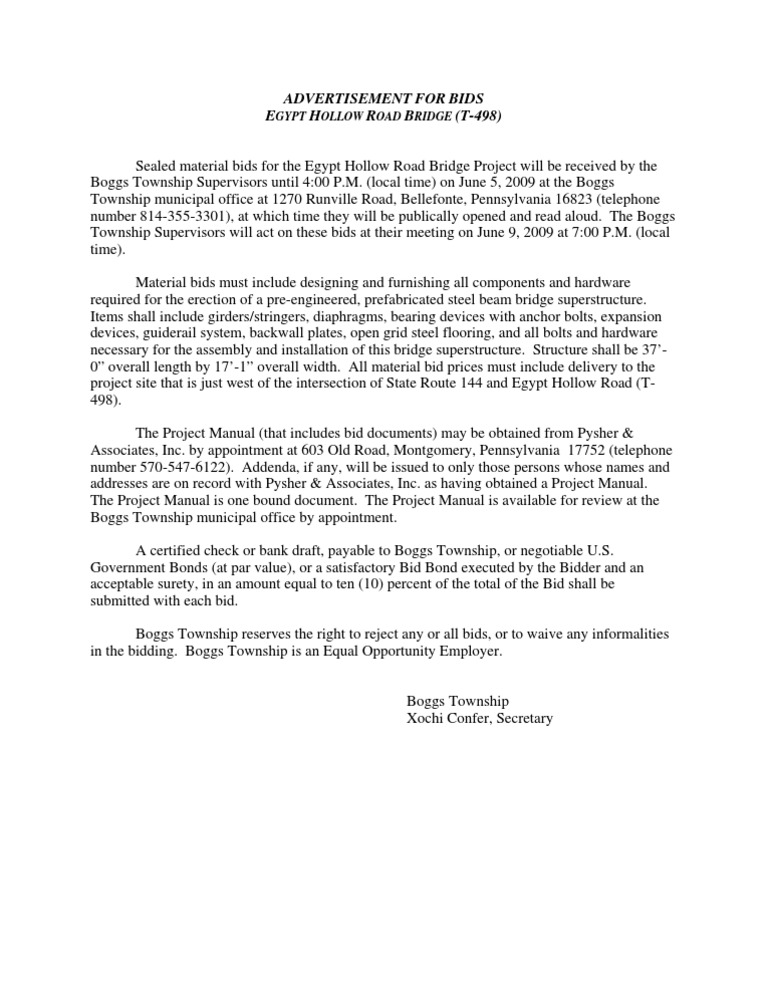 Bridge Project Bids Notice | PDF | Law | Technology & Engineering