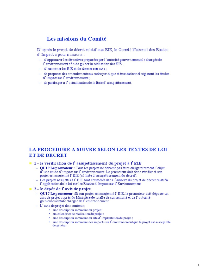 Missions et procédure des EIE en environnement | PDF | Étude d'impact ...