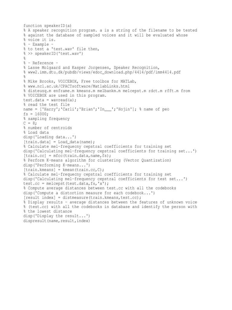 MATLAB Speaker Recognition Tool | PDF | Computers