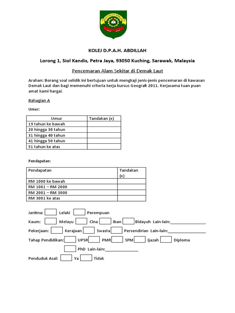 Borang Soal Selidik Pdf