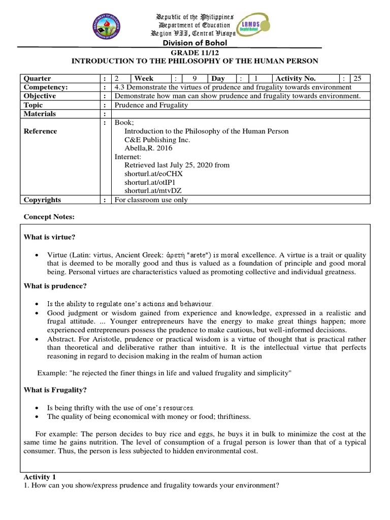 Shs Humss Intro To Philo Week9day1 3 Pdf Virtue Prudence