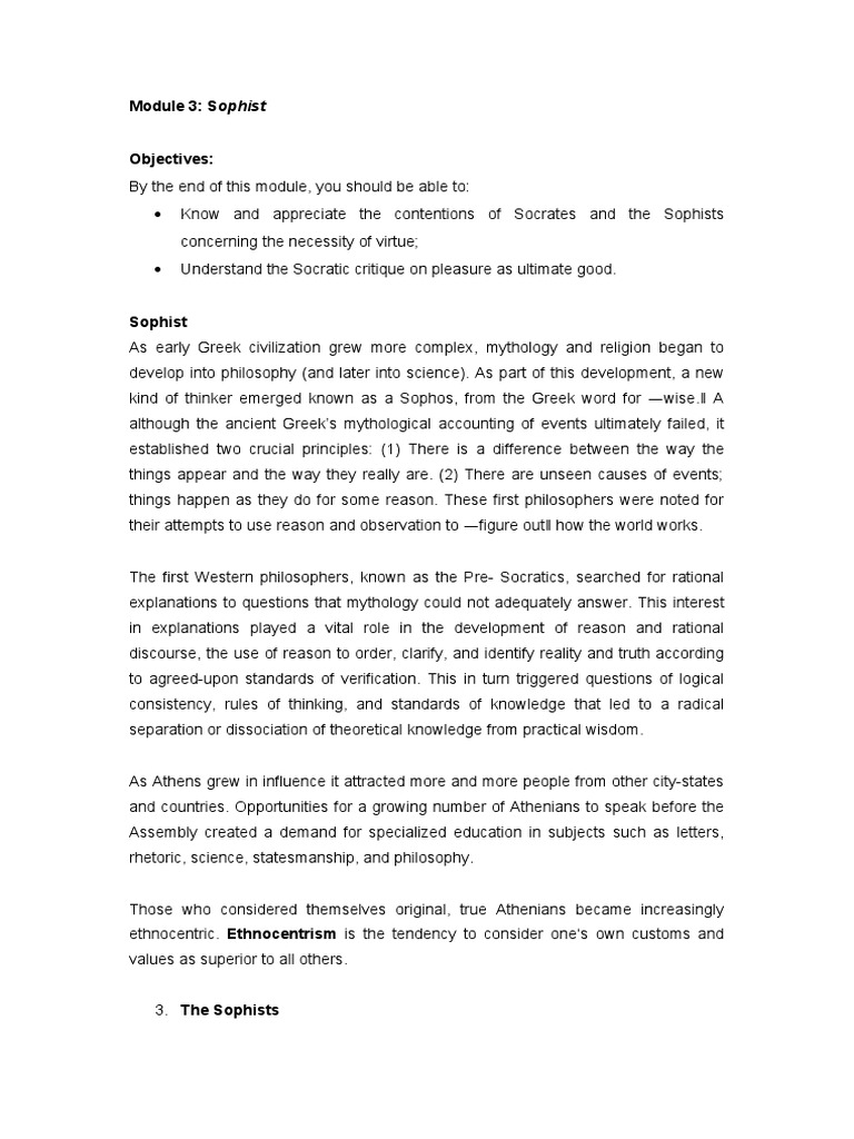Module 3: Sophist Objectives | PDF | Relativism | Reason