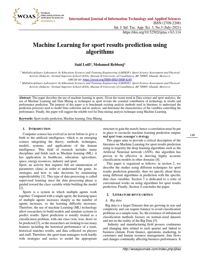 Machine Learning in Sports Prediction | PDF | Machine Learning ...