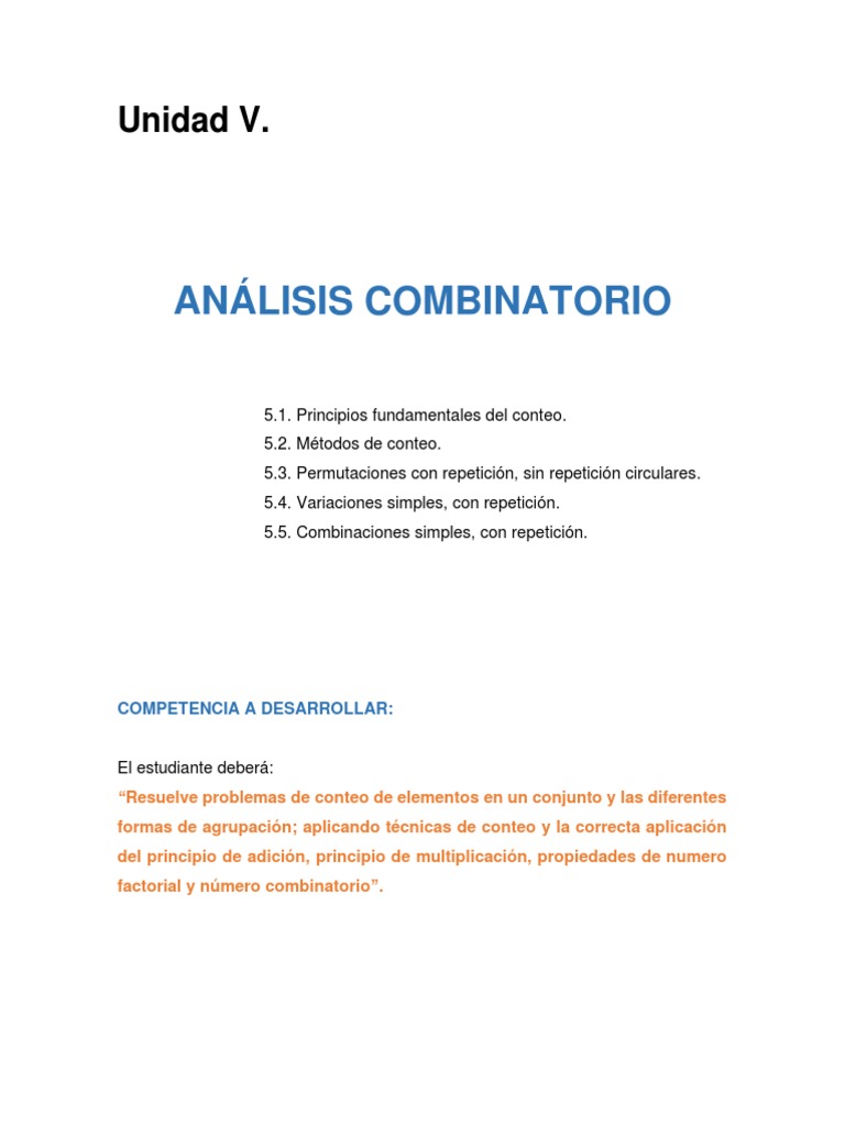 Unidad 5 ANALISIS COMBINATORIO Clasess | PDF | Combinatoria ...