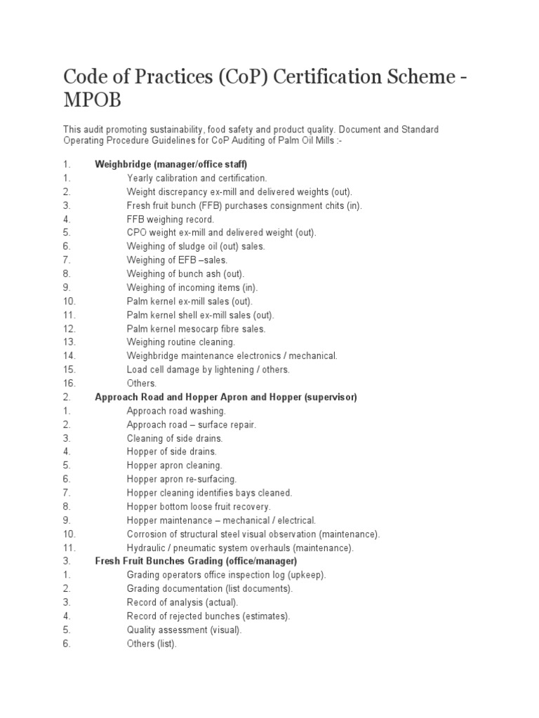 Code of Practices (Cop) Certification Scheme - Mpob: Weighbridge ...