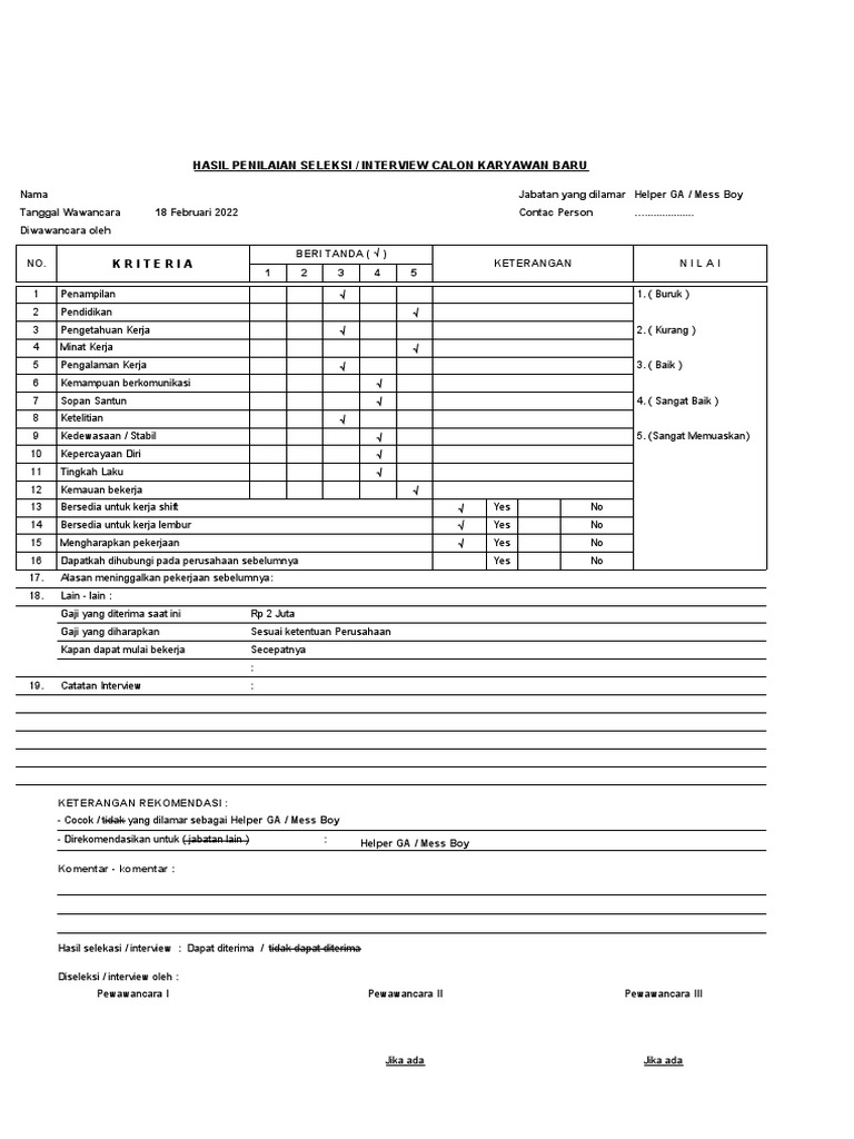 Hasil Seleksi Interview Helper GA | PDF