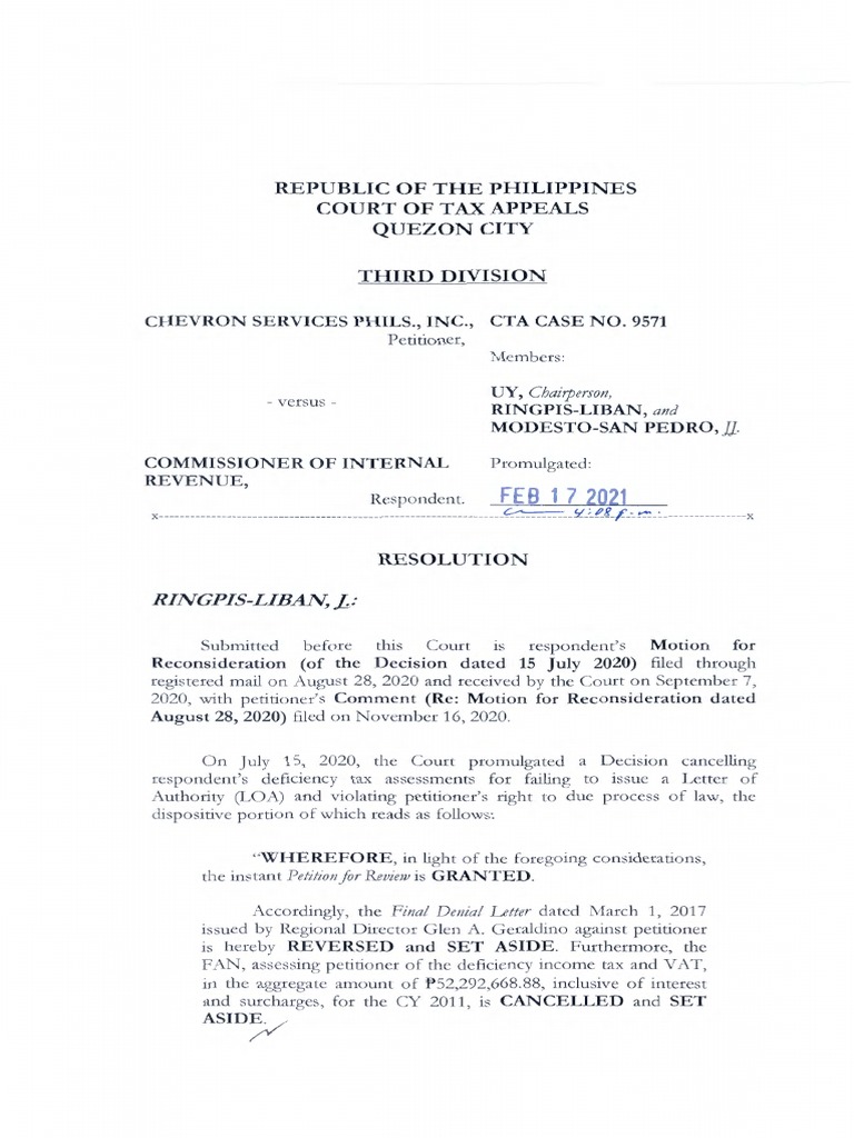Republic Court Tax Appeals City: of The Philippines OF Quezon | PDF |  Registered Mail | Internal Revenue Service
