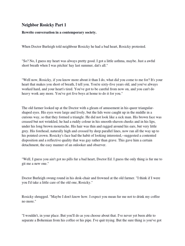Neighbor Rosicky Part 1 | PDF