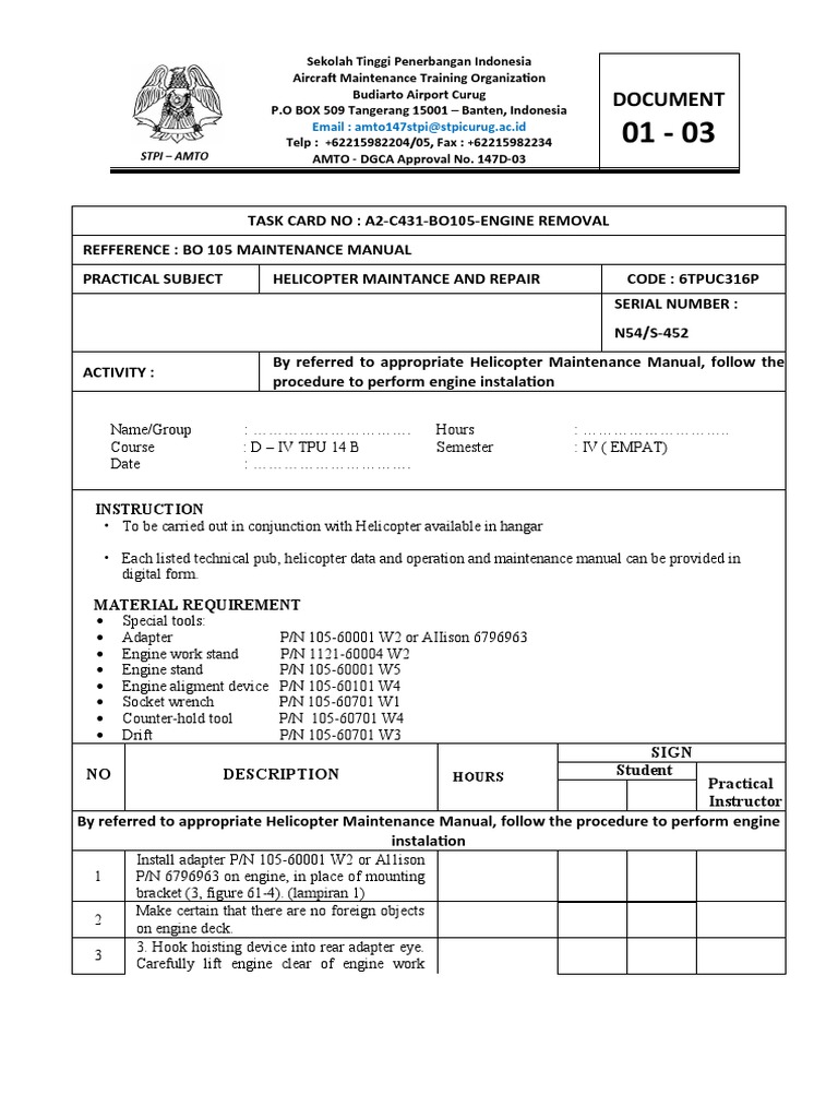 Engine Removal Task Card for AMTO | PDF | Components | Equipment