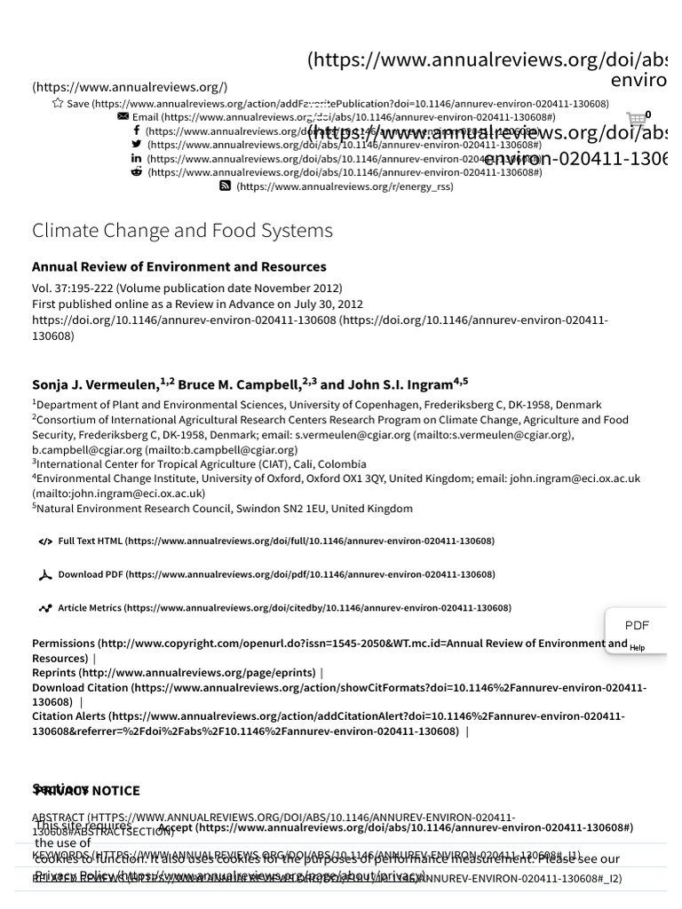 Climate Change and Food Systems - Annual Review of Environment and ...