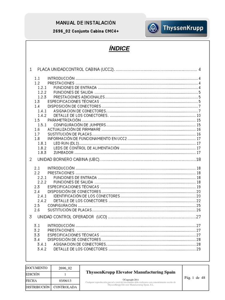 ThyssenKrupp MANUAL PLACAS DE CABINA CMC4 PLUS | PDF | Transistor de ...