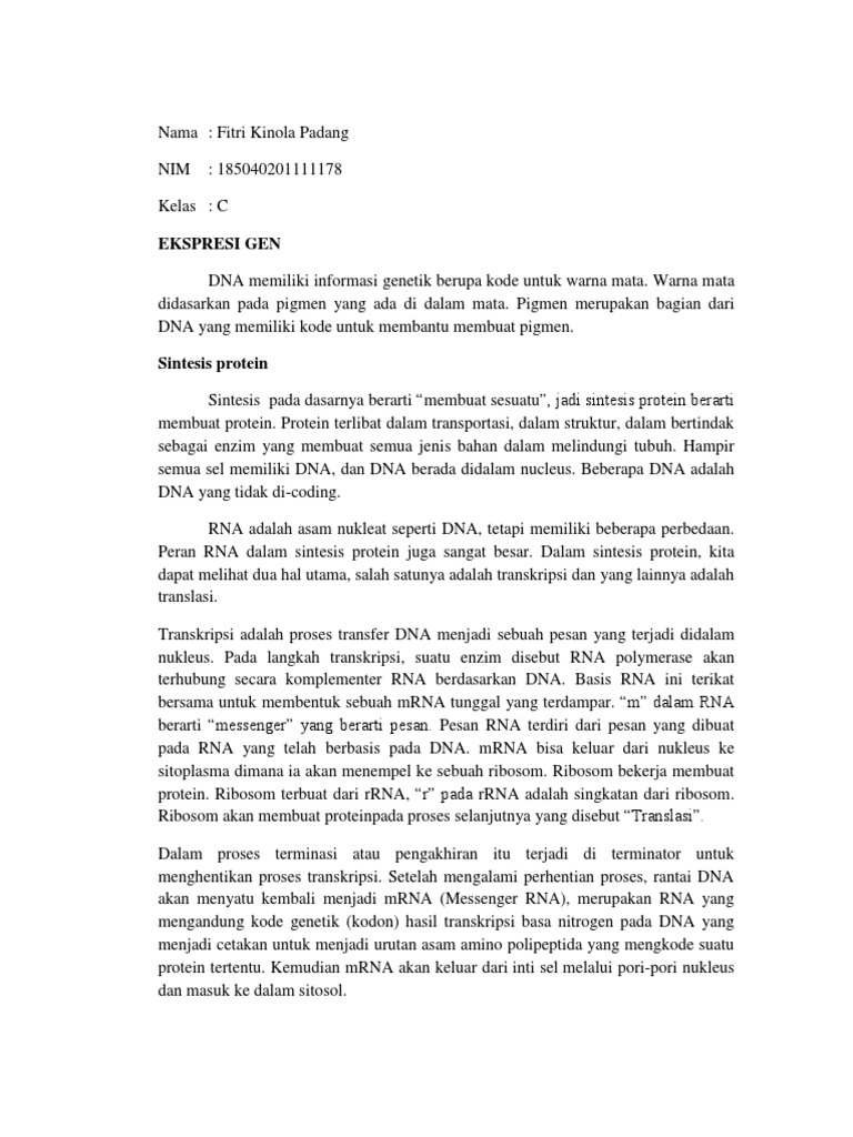 Ekspresi gen dan sintesis protein dalam dna pdf