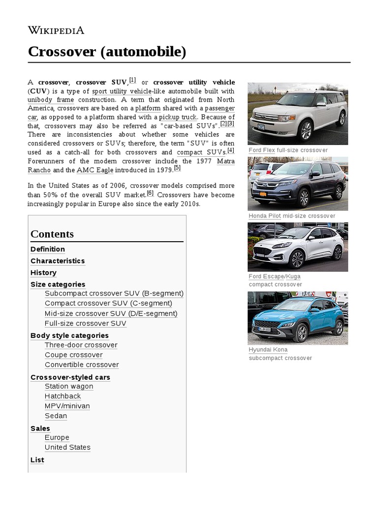 Crossover Automobile Characteristics History Size Categories Pdf