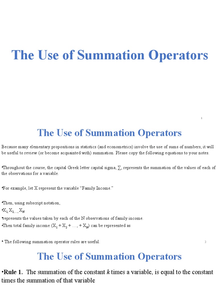 The use of summation operators pdf summation variance
