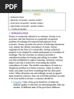 Economics Assignment: MONEY: Introduction