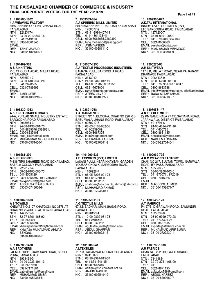 Faisalabad Chamber PDF Textiles Textile Industry