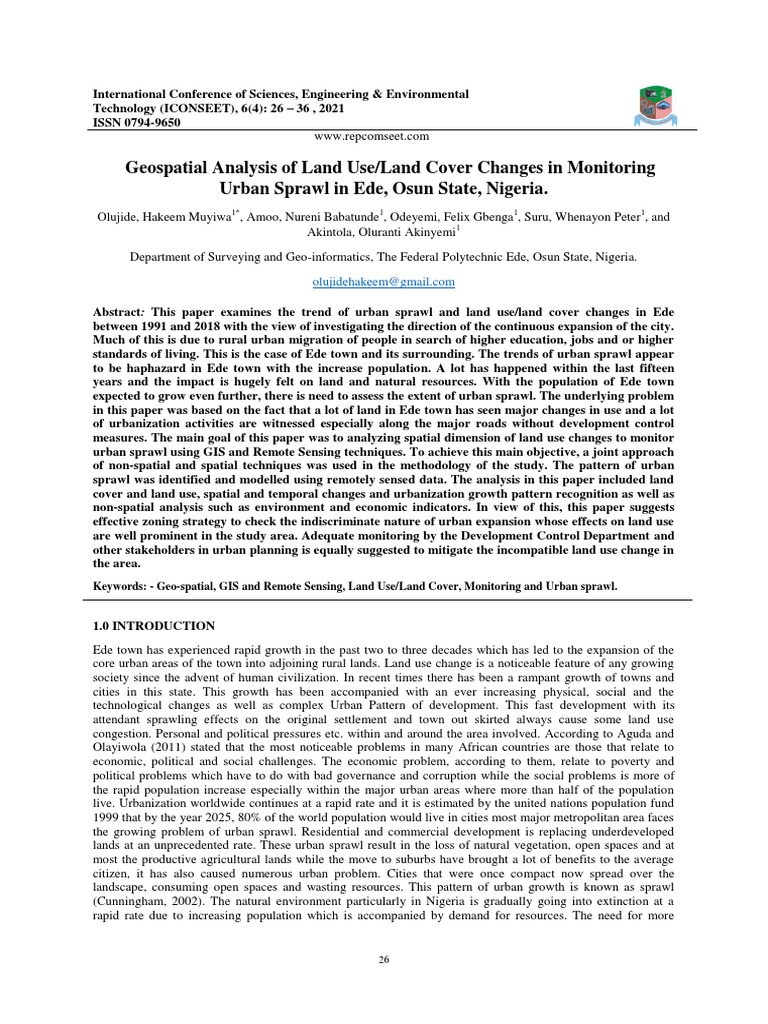 4 - OLUJIDE - Et Al - GEOSPATIAL ANALYSIS OF LAND USELAND COVER CHANGES ...