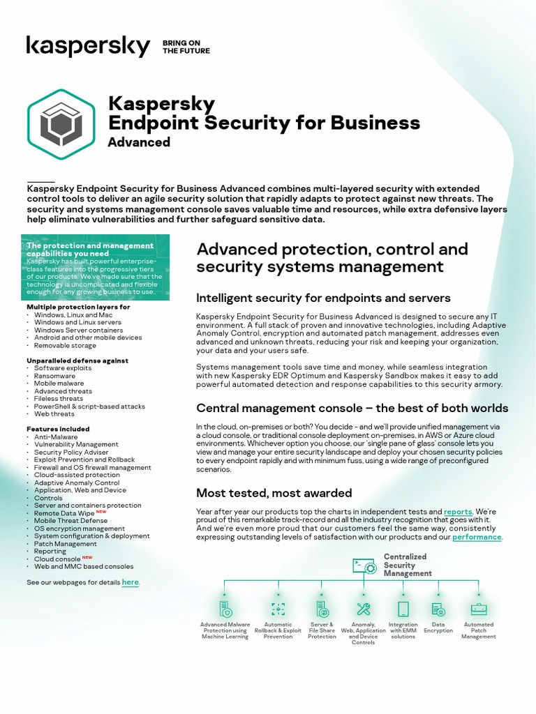 Kaspersky Endpoint Security For Business Datasheet PDF Cloud Computing Antivirus Software
