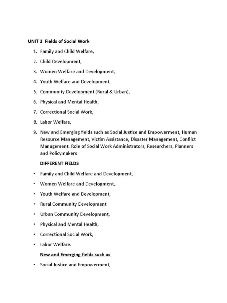 Fields of Social Work Overview | PDF | Social Work | Family