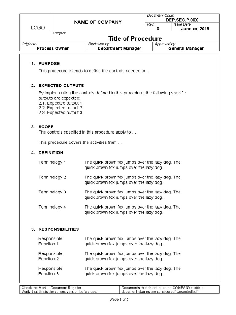 Procedure Template | PDF