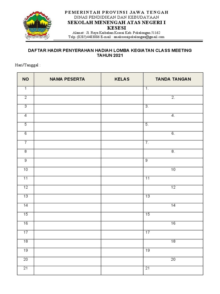Daftar Hadir Penyerahan Hadiah Lomba | PDF
