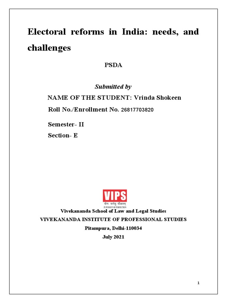 Electoral Reforms: Needs and Challenges | PDF | Elections | Political ...