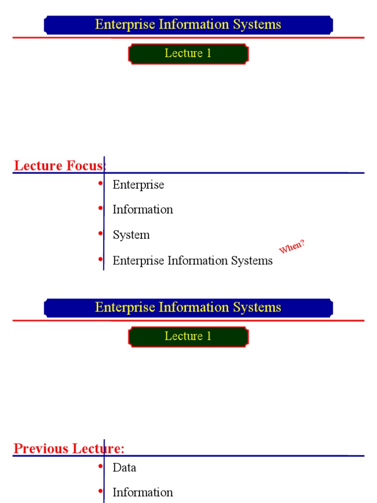 Enterprise Information Systems: Lecture Focus | PDF | Information ...